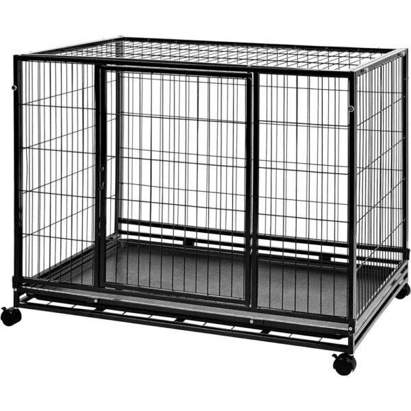 Dog Cage for Big Dogs 43.5“L X 29.8”W X 34.3“H Heavy Duty Stackable Dog Pet Kennel on Wheels With Tray Black Houses and Habitats