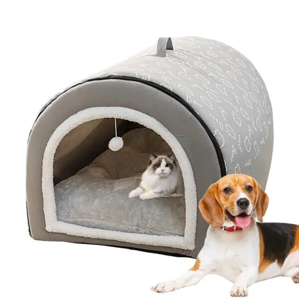 Dog Cave 2 In 1 Detachable Covered Cat Bed With Ball Pendant Flannel Cat Hideaway Cat Nest House Dog Beds For Large Dogs Cat