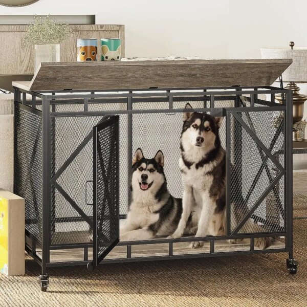 Dog Crate Furniture, 48 Inch Dog Crate for Large Medium Dogs, Wooden Dog Kennel Indoor End Table Cage Large Dogs