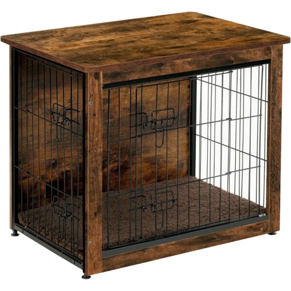 Dog Crate Furniture with Cushion, Wooden Crate Table, Double-Doors Furniture, Kennel Indoor for Small/Medium/Large Dog,