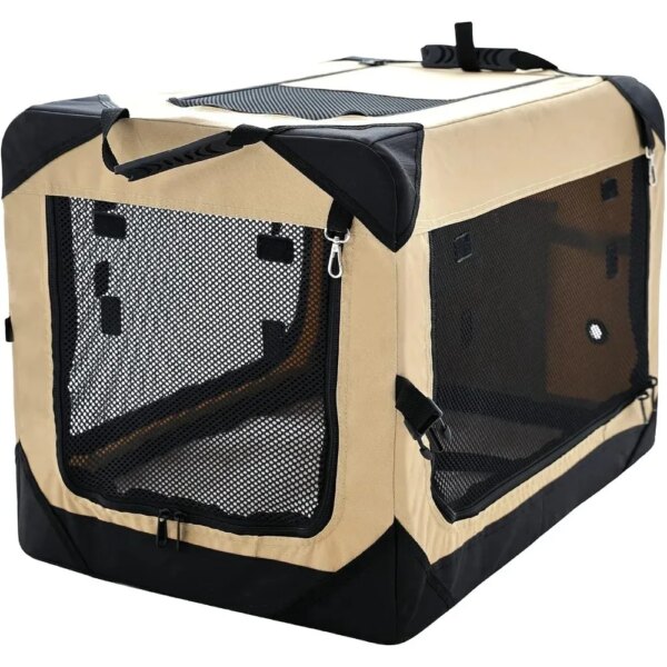 Dog Crate for Large Dogs, 4-Door Foldable Soft Dog Kennel with Chew Proof Mesh Windows, Indoor & Outdoor Travel Dog Crate,