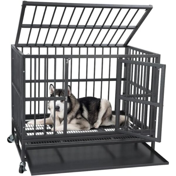 Dog Crates for Large Dogs 45IN Heavy Duty Dog Crate Pet House Kennel Supplies Products Home Garden Freight free