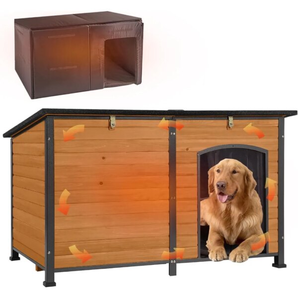 Dog House Insulated Outdoor Dog Kennel with Liner for Winter Extra Large, Insulated Dog House