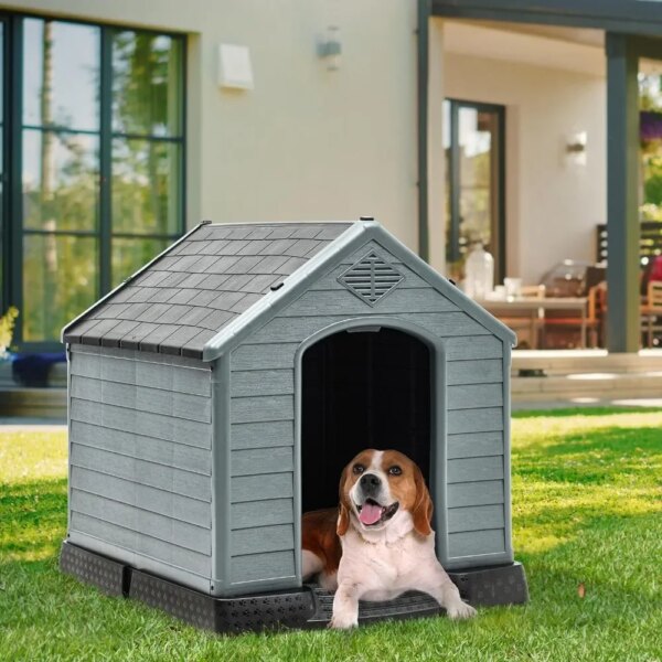 Dog Kennel 34.5'' Large Plastic Dog House Outdoor Indoor Doghouse Puppy Shelter Water Resistant Easy Assembly Sturdy Dog Kennel