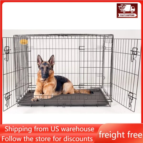 Dog Kennel 4 Wheels Fence for Dogs Safe Double Door Folding Wire Dog Crate Free Shipping House Enclosure Cages Indoor Supplies