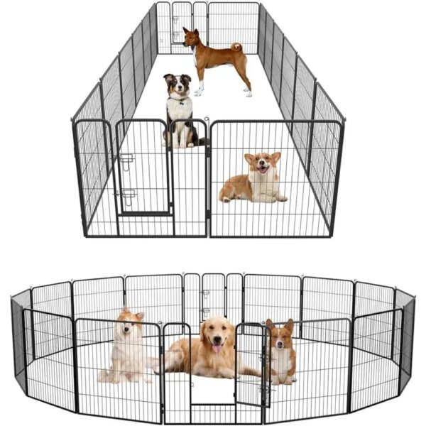 Dog Pen Dog Kennel 16 Panels 32 Inch Hight Folding Metal Portable Puppy Exercise Pen Heavy Duty Dog Fence for Yard Camping,Black