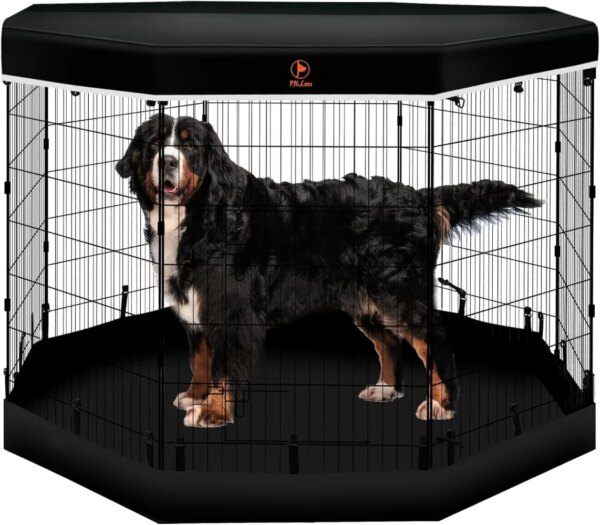 Dog Playpen 8 Panels 42 inchH Metal Foldable Exercise Pen Pet Fence Puppy Crate Kennel Indoor Outdoor with Top Cover Bottom