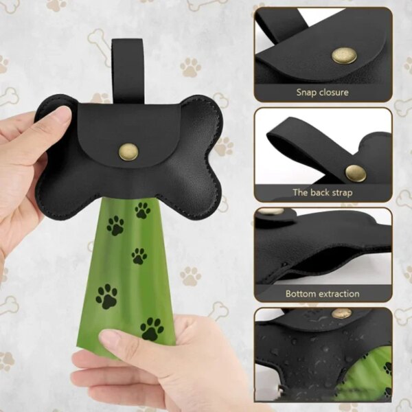 Dog Poop Pickup Bag Dispenser with Leash Clip Pet Waste Bag Dispenser for Dog Pooper Pet Outdoor PoopBag Leathers Holder Y5GB