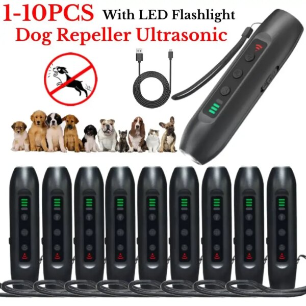 Dog Repeller Ultrasonic Dogs Barking Deterrents Electronic Training Devices With Ultrasound USB Recharge LED Flashlight Repeller