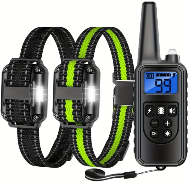 Dog Shock Collar with Remote, Dog Training Electric Collar, Waterproof Rechargeable,Dog Shock Collar with LED Light, Beep, Vibra