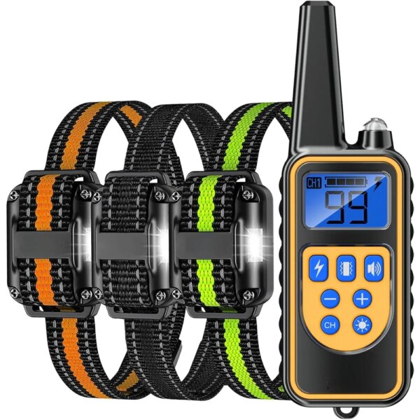 Dog Shock Collar with Remote, Dogs Training Electric Collars, Waterproof Rechargeable, 1640ft Dog Shock Collar with LED Light