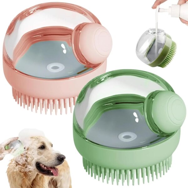 Dog Shower Brush,Pet Dog Grooming Massage Bath Cleaning Brush with Shampoo Dispenser for Long Hair Dogs and Cats Shower