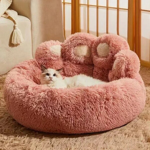 Dog Sofa Bed Mat Long Plush Sleeping Basket for Small Medium Large Dogs Cute Bear Paw Shape Puppy Soft Kennel Pet Nest Cushion