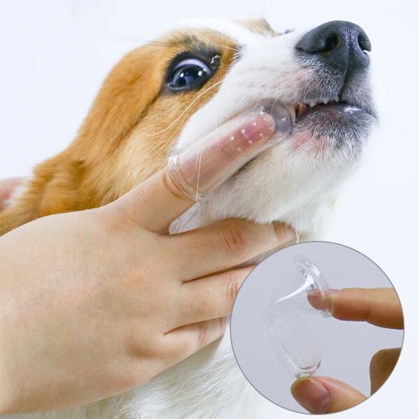 Dog Soft Double Finger Toothbrush Pet Teeth Cleaning Brushes Dogs Bad Breath Care Tpr Toothbrush Accessories