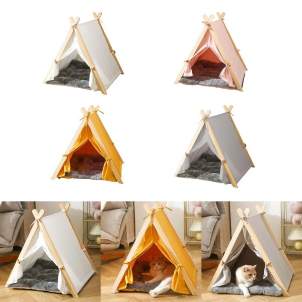 Dog Teepee Bed Houses Pet Tents Nest with Removable Washable Cushion Soft Anti Skid Breathable Portable Cave Cage for Outdoor