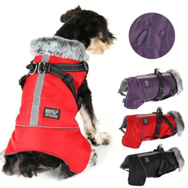 Dog Warm Jackets Waterproof Jacket With Harness Coat Zipper Fleece Lined Vest