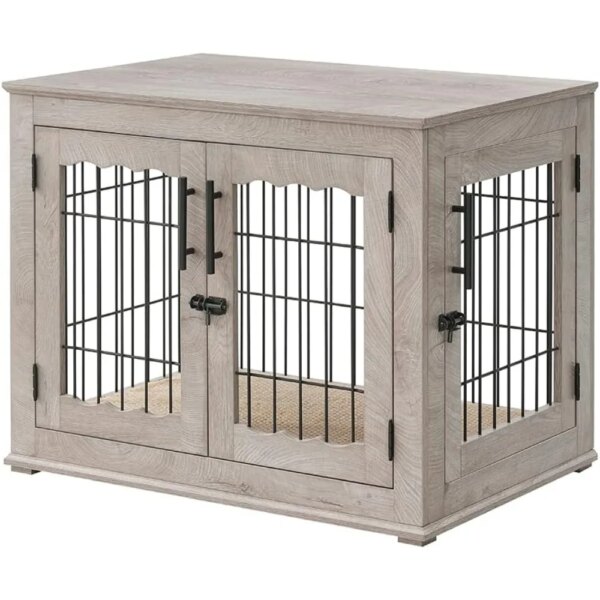 Dog cage, dog box end table,double door wooden metal wire dog house, with pet bed,pet box,indoor large to medium-sized