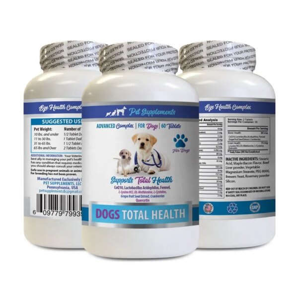 Dogs Total Health Supplements, Teeth, Bones Skin, Coat Care Hip, Joint Health, Puppy, Adult and Senior, 60Tabs