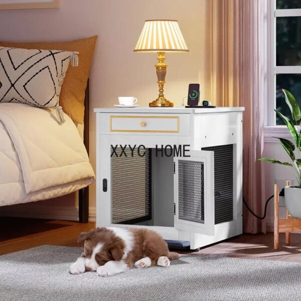 Drawer for Small Dogs Under 25 Lbs Indoor Use Dog Crate Furniture With Dual USB Charger Pet White Freight Free House Kennel Home