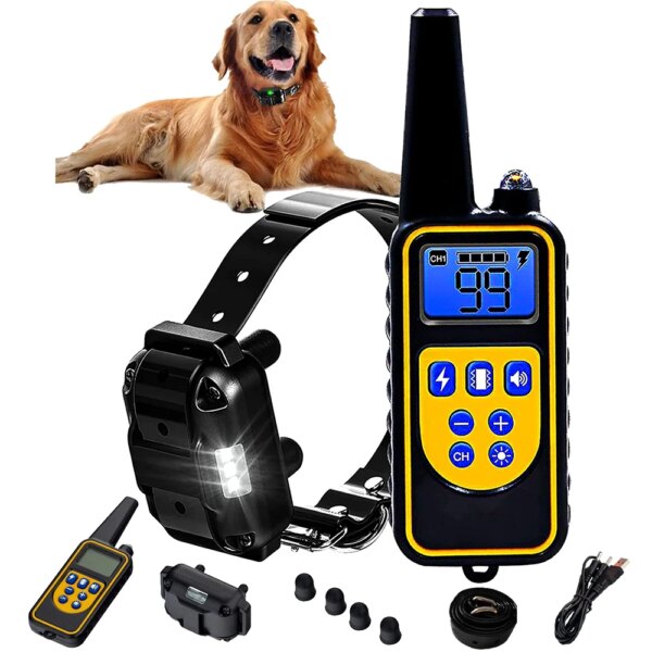 Electric Dog Training Collar 800m  Pet Remote Control Waterproof Rechargeable with LCD Display for All Size Bark Stop DOG Collar