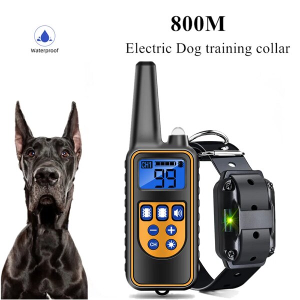 Electric Dog Training Collar 800m Waterproof Pet Remote Control EU Plug Rechargeable With Vibrator Shock Vibration Sound