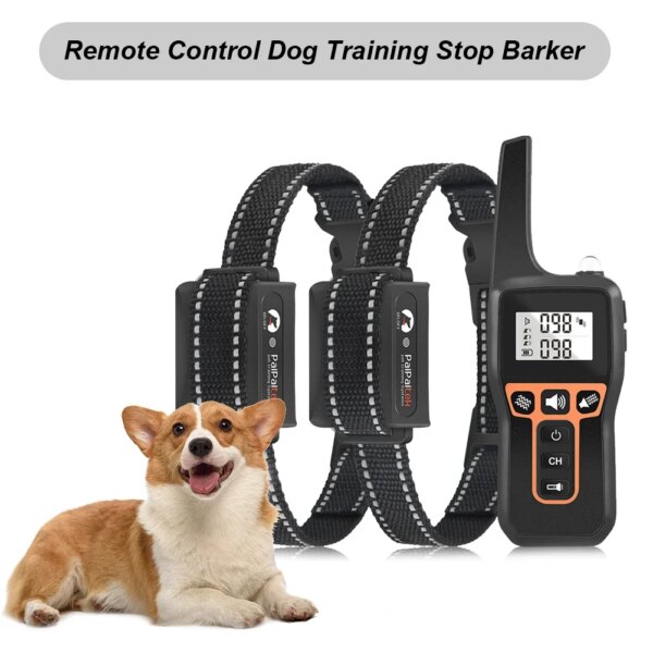 Electric Dog Training Collar Vibrator Pet Puppy Dog Bark Stop Shock Collar IPX7 Waterproof Dog Anti-barking Device with Remote