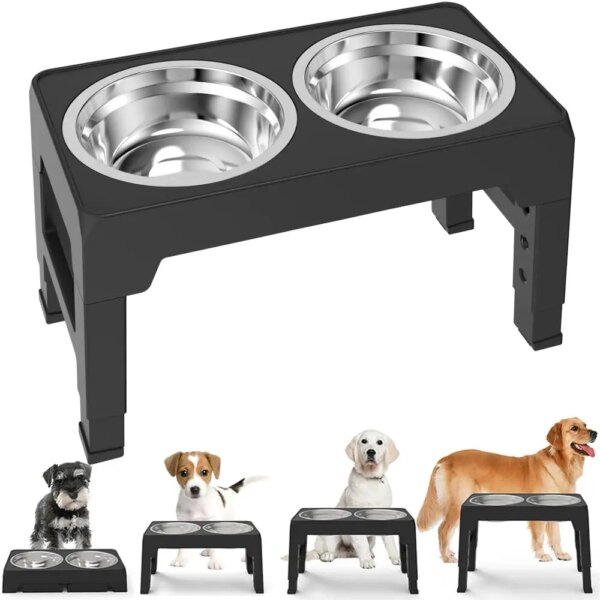 Elevated Dog Feeder Dogs Bowls Adjustable Raised Stand with Double Stainless Steel Food Water Bowls for Small Medium Large Dogs