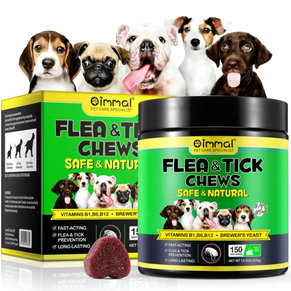 Flea and Tick Prevention 150 pcs Chewables Peking Duck Flavor Supplement for Dogs Oral Flea Pills Pest Defense All Breeds & Ages