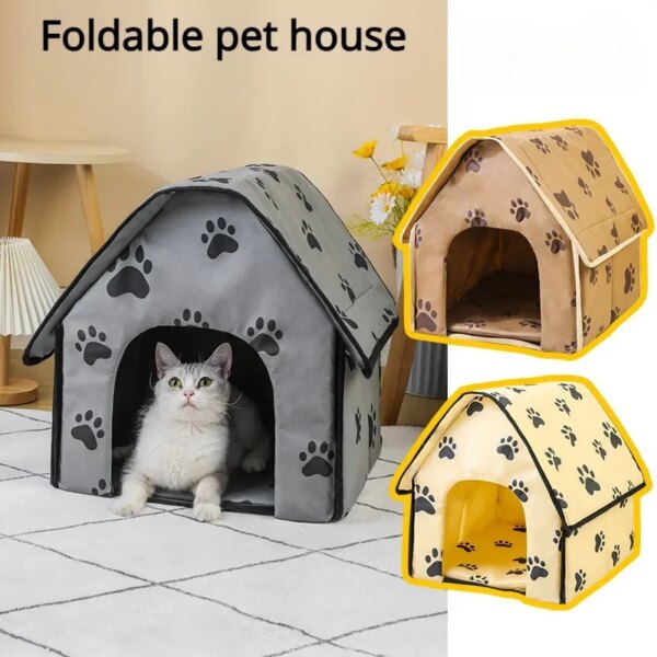 Foldable Pet House Portable Cat Dog Villa Footprint Pattern Cats Dogs Nest Small Medium Indoor Pets Bed Tent Puppy Kennel Shed