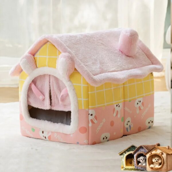 Folding Dog House Winter Fully Enclosed Warm Cat Sleeping Bed Can Be Removed and Washed Super Soft Portable Pet Dog House