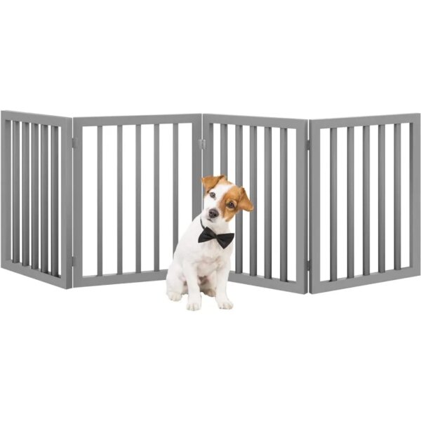 Freestanding Pet Gate - Wooden Folding Fence for Doorways, Halls, Stairs & Home - Step Over Divider - Great for Dogs & Puppies