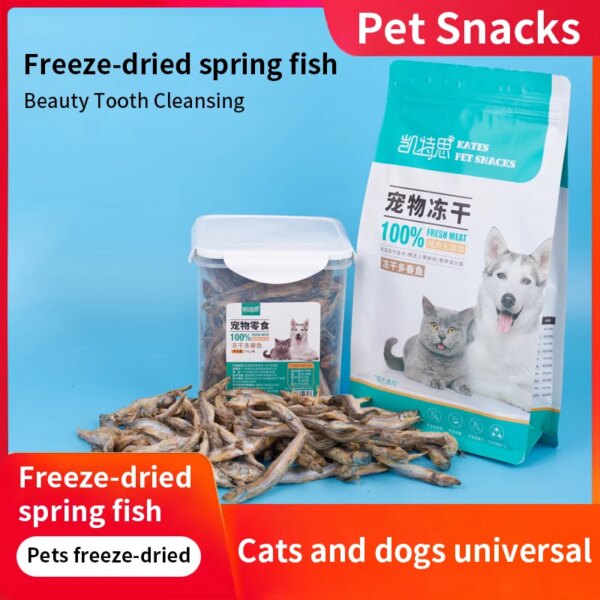 Freeze-dried spring fish, cat snacks, dried small fish, pet dogs, freeze-dried beautiful hair and teeth cleaning