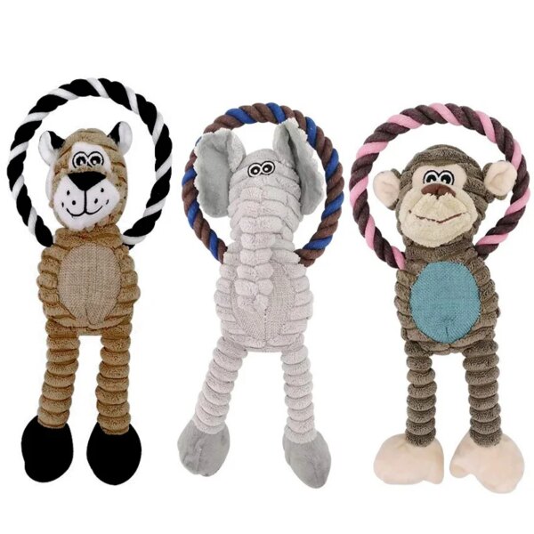 Fun Dog Toy Monkey Shape Corduroy Chew Toy For Dogs Puppy Squeaker Squeaky Plush Dog Toy Pet Training Pet Accessories Elephant