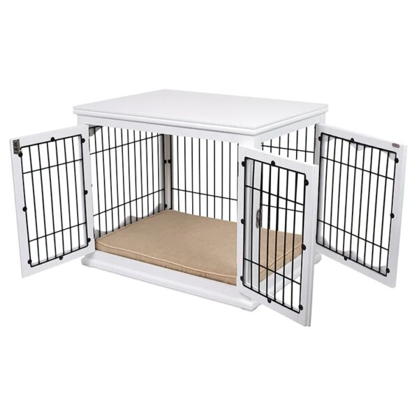 Furniture Dog Crate Furniture Double Door Wooden Wire Dog House Best Decorative Dog Kennel With Pet Bed