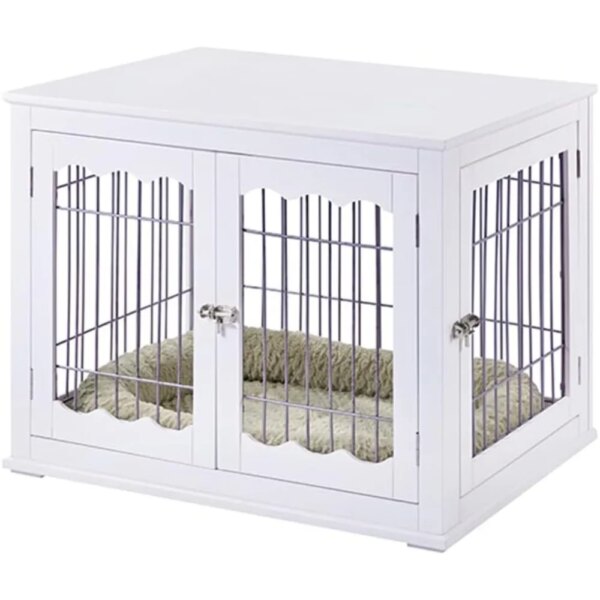 Furniture Style White Dog Crate for Medium Dogs, Indoor Aesthetic Puppy Kennel, Modern Decorative Wood Wire Pet House Dog Cage