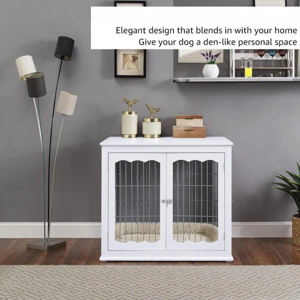 Furniture Style White Dog Crate for Medium Large Dogs,Modern Decorative Wood Wire Pet House Dog Cage