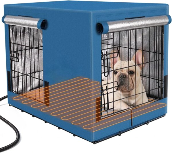 Heated Dog House for Outdoor, Dog Crate for Small Medium Intermediate Dogs, 2 Doors Heavy-Duty Dog Kennel Value Pack