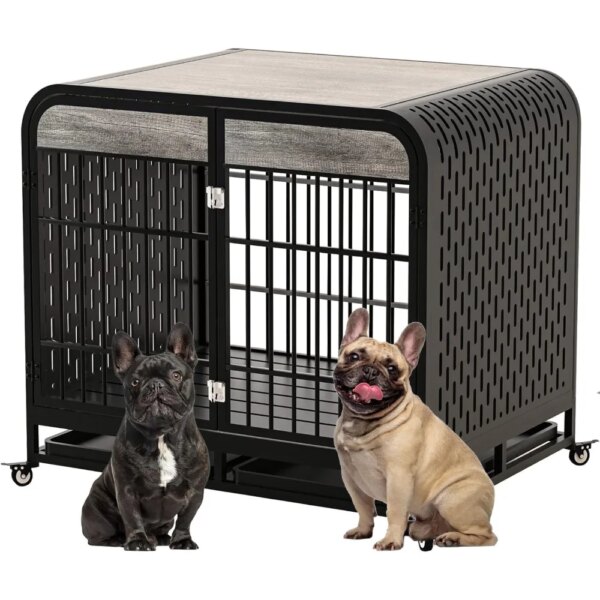 Heavy Duty Dog Crate-Wooden Dog Cage Furniture with Tabletop for Small Medium Large Dogs-Decor Pet House Kennel with Removable