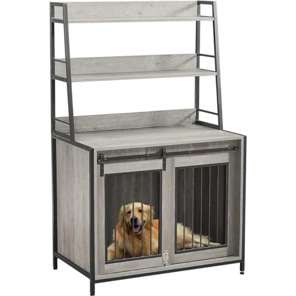 Heavy Duty Indoor Puppy Kennel With Sliding Door Dog House for Dogs Wooden Cage End Table Side Table Pet Grey Freight Free Home