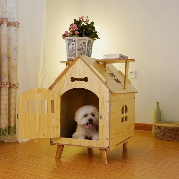 High Appearance Wooden Kennel, Small and Medium-sized Dog Teddy Dog House, Four Seasons Universal Ground Moisture Cat Villa