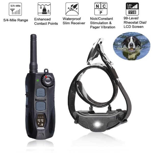 Hunting Dog Shock Collar Waterproof Rechargeable 2000M Remote control Dog Training Collars Best for Professional DOG Trainer