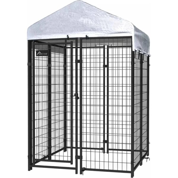 Kennels, 4x4x6 Dog Kennel - Outdoor Dog Small with UV Protection Waterproof Cover, Yard Wire Fence, Kennels