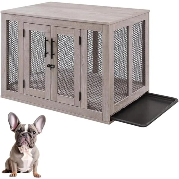 Kennels, Indoor Decorative Wood Dog Cage, Inside Side End Table Crate with Removable Tray and Dog Bed, Kennels