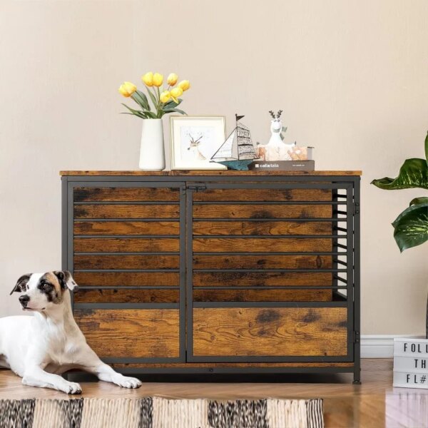 LIANTRAL Small Dog Crate Furniture, Heavy Duty Wood Nightstand Dog Kennel House Cage with Storage Side End Table for Living Room