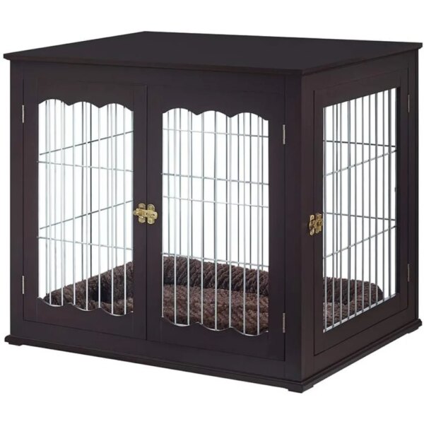 Large Dog Cage, Beautiful Indoor Kennel, Modern Decorative Pet House Dog Cage, Side Table and Bedside Table, Espresso