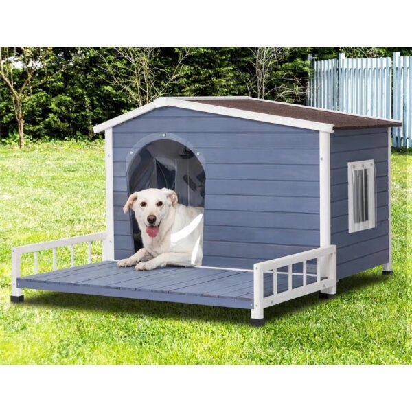 Large Dog House with Terrace & Openable Asphalt Roof,with Elevated Floor, Window & Door Flap, Outdoor Dog House for Large Dogs