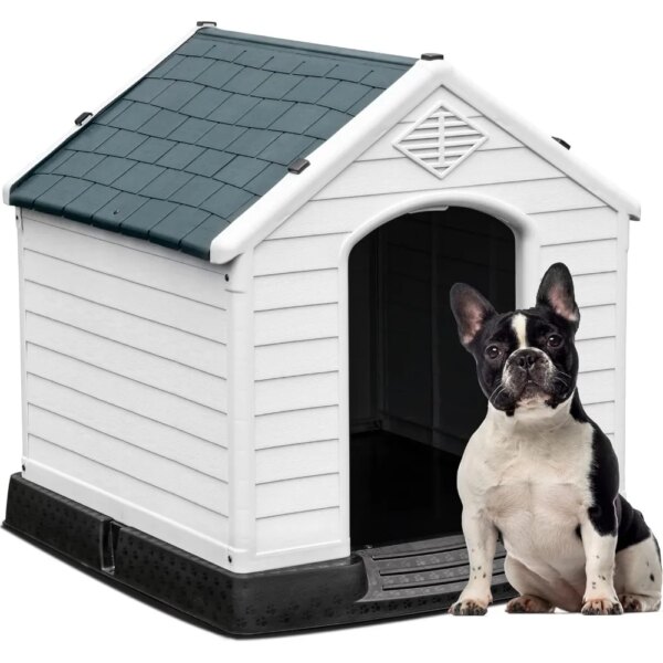 Large Plastic Dog House Outdoor Indoor Doghouse Puppy Shelter Water Resistant Easy Assembly Sturdy Dog Kennel