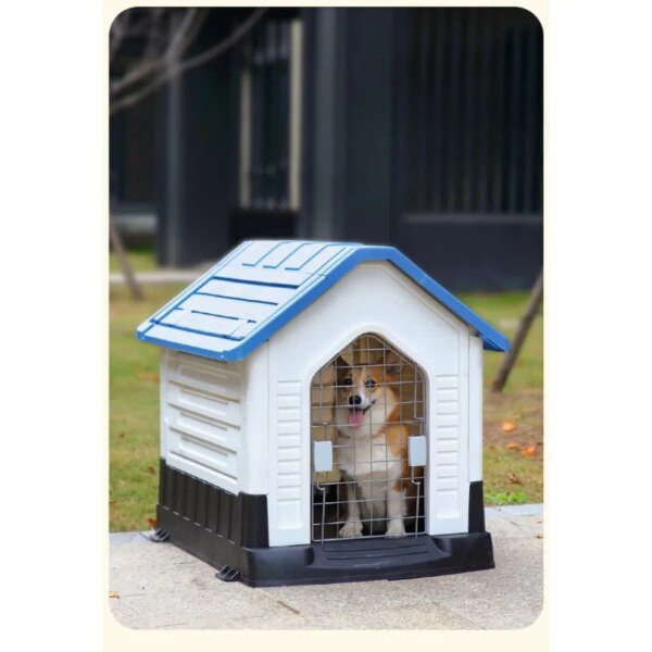 Large Plastic Dog House Outdoor , Indoor Doghouse Shelter , Sturdy Dog Kennel with Air Vents and Elevated Floor