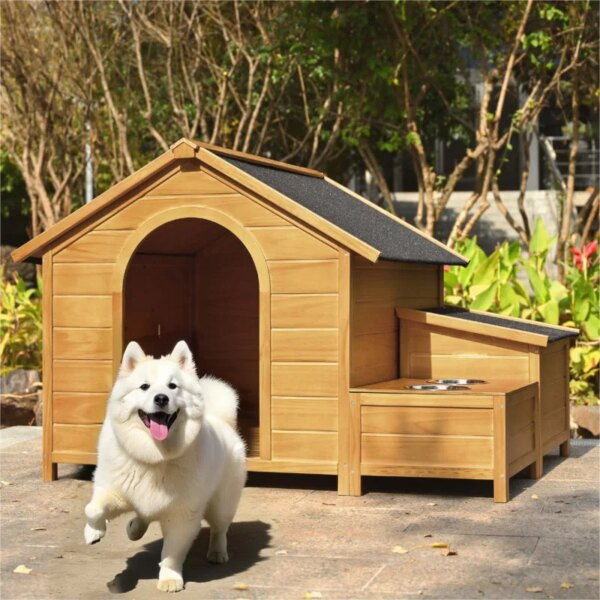 Large Size Wooden Dog House, Dog Crate For large dog breeds, Cabin Style Raised Dog Shelter with Asphalt Roof, Solid Wood