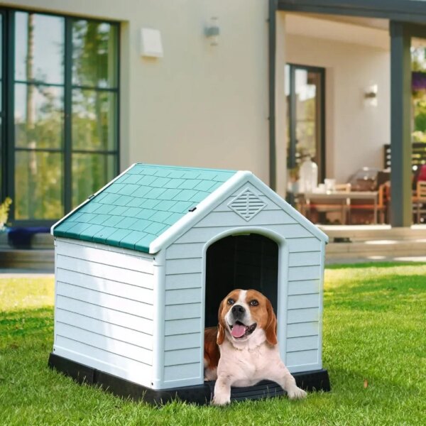 Large plastic kennel outdoor indoor kennel puppy shelter waterproof easy to assemble sturdy kennel with vents and raised floors